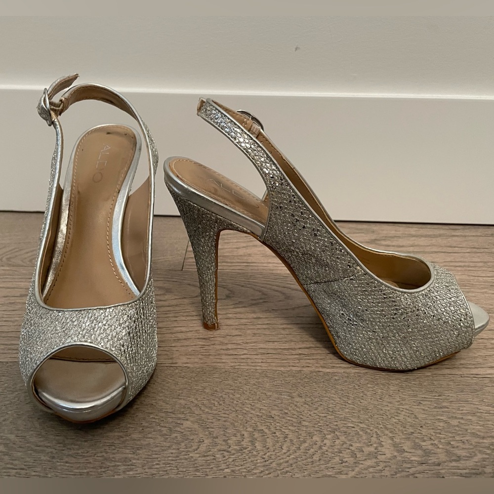 Silver Sparkly Snakeskin-Style Aldo Platforms